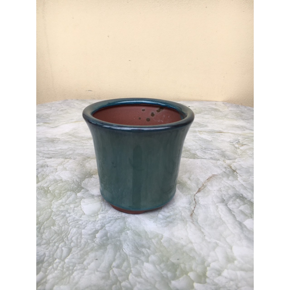 Chậu bonsai Tròn loe xanh ngọc mini gốm Bát tràng 1 size BM-169