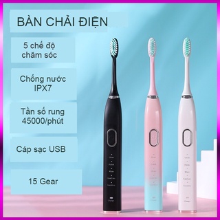 Bàn chải đánh răng điện siêu âm với lông bàn chải mềm IPX7 theo tiêu chuẩn USA