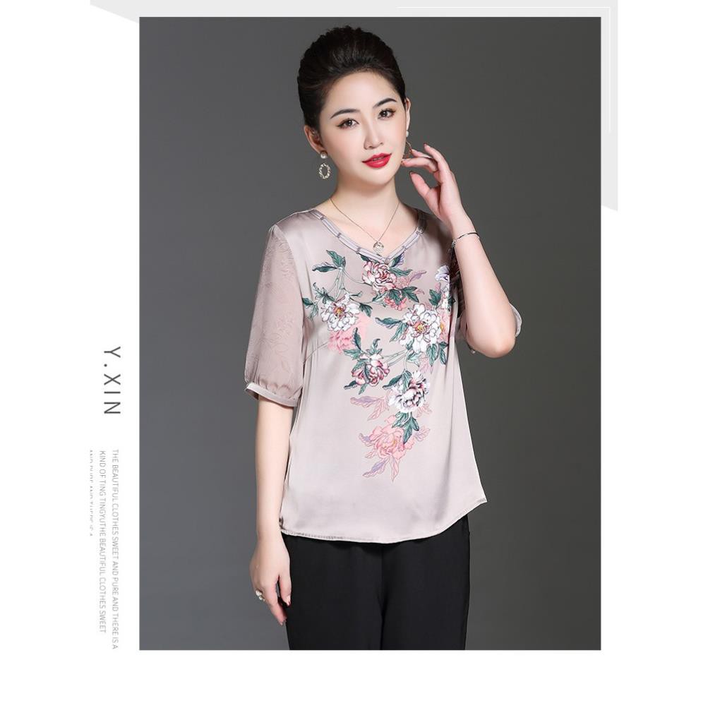 Áo lụa trung niên tay voan cao cấp