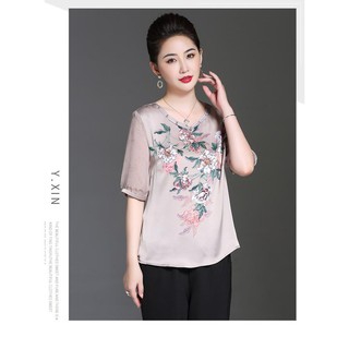 Áo lụa trung niên tay voan cao cấp