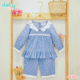 Đồ bộ cho bé gái ILABY hoa nhí dài phối ren [V38]