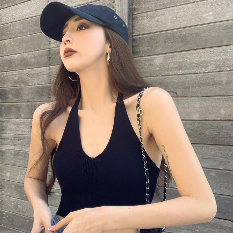 Áo dệt kim COZOK dáng ngắn không tay cổ yếm thời trang cho nữ