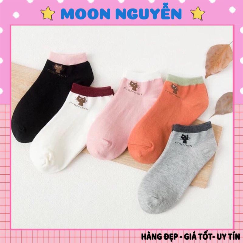 Tất vớ nữ cổ ngắn cotton hoạ tiết mèo Miu Miu phong cách Hàn Quốc