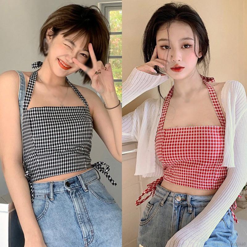 Áo Croptop Hai Dây Họa Tiết Sọc Caro Phong Cách Quyến Rũ | BigBuy360 - bigbuy360.vn