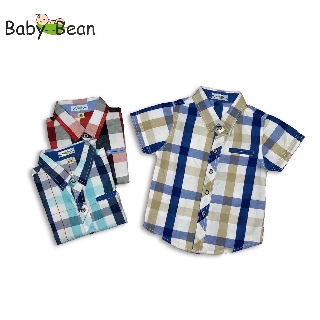 Áo Sơ Mi Cotton Ca Rô tay ngắn màu Xanh bé trai BabyBean