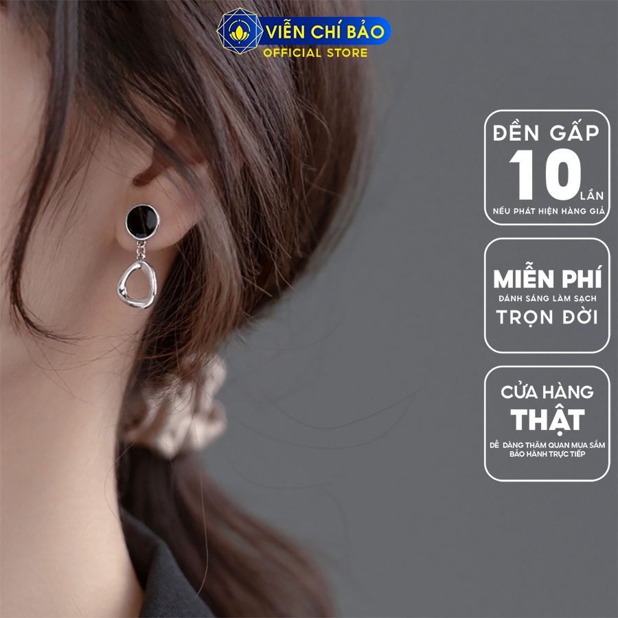 Khuyên tai bạc nữ đá đen tròn móc treo chất liệu bạc 925 thời trang phụ kiện trang sức Viễn Chí Bảo B000095