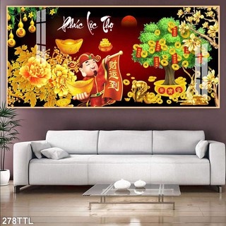 Tranh Tráng Gương Cao Cấp - Tranh Treo Tường Mừng Thọ Phúc Lộc Thọ, Kích thước 50x100cm
