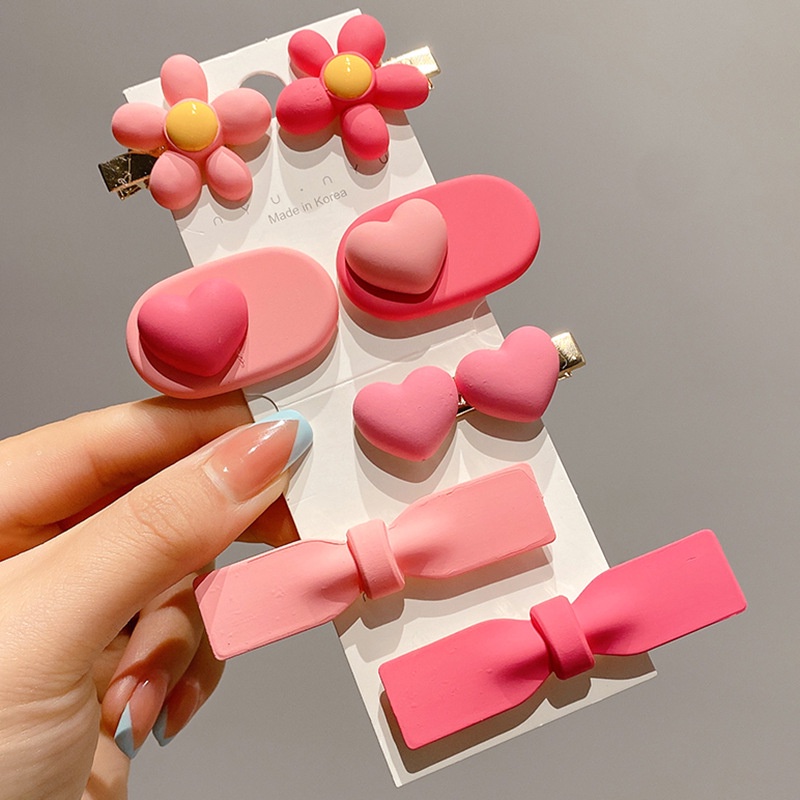 Kẹp Tóc Hình Nơ / Trái Tim Màu Hồng Dễ Thương Ngọt Ngào Cho Bé Gái