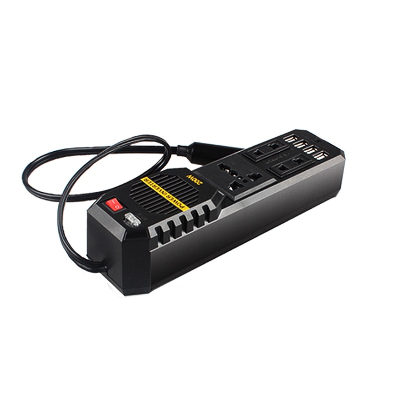 Bộ Chuyển Đổi Nguồn Điện 4 Cổng USB 12V DC Sang AC 220V 200W Cho Xe Hơi