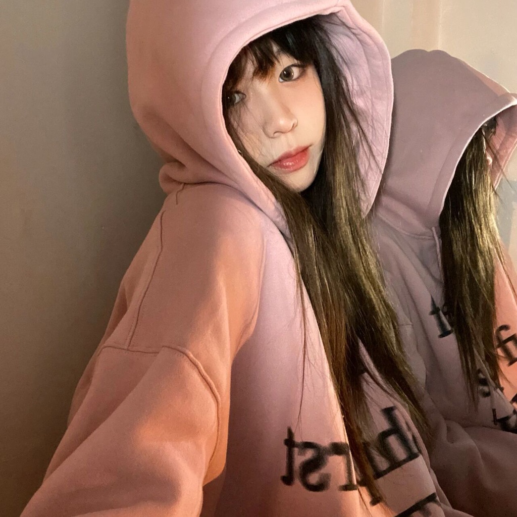 Áo Hoodie Dáng Rộng Siêu Ngọt Ngào Phong Cách Harajuku BF Lót Lông Cừu Siêu Hot Trong Mùa Đông Cho Nữ Sinh
