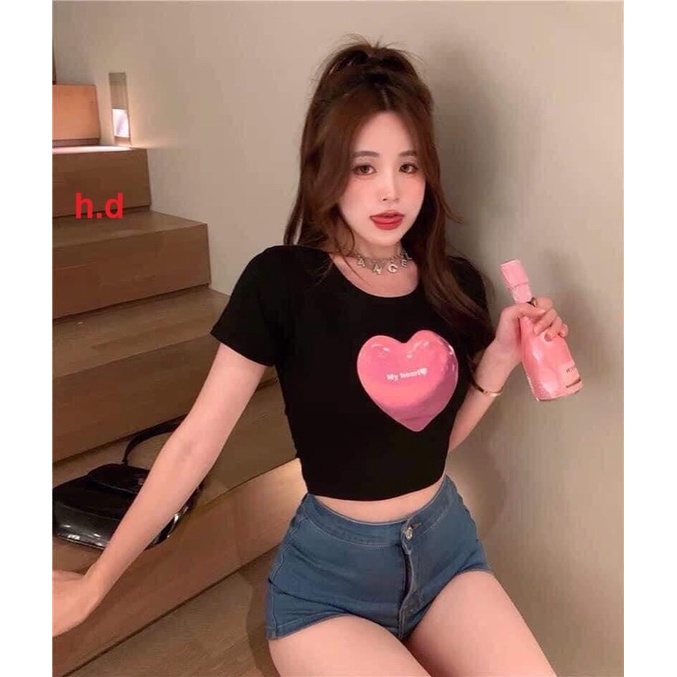 Áo croptop tim hồng HD12