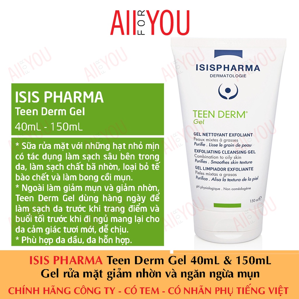 [MẪU MỚI] ISIS Pharma Teen Derm Gel 40mL & 150mL - Gel Rửa Mặt Giảm Nhờn Và Ngăn Ngừa Mụn.
