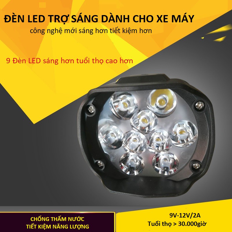 Đèn trợ sáng L5 9 bóng led cho xe máy , xe đạp tặng công tắc