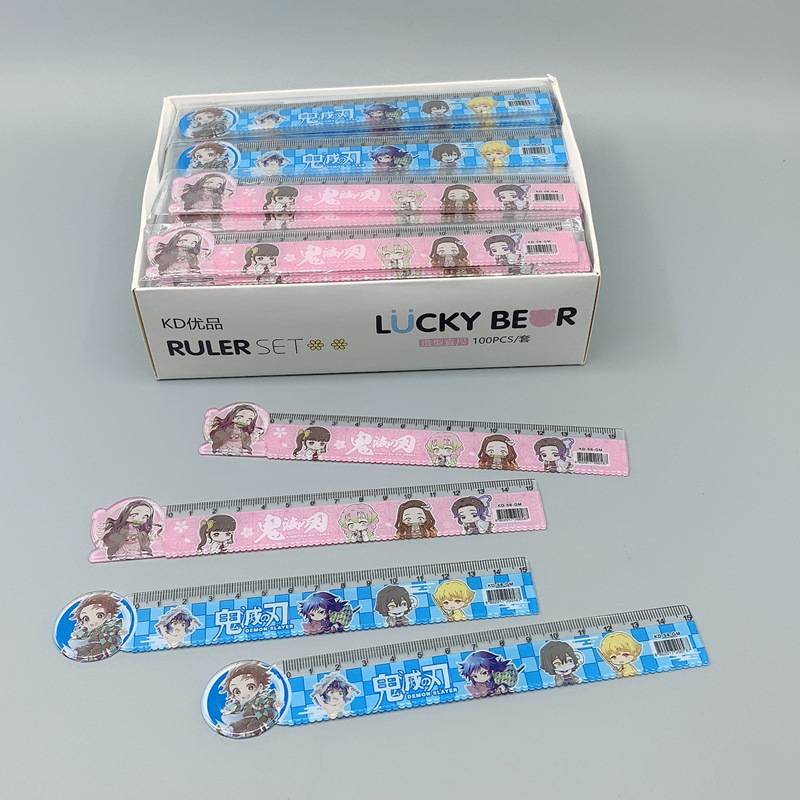 Thước kẻ thước kẻ cute thước 15 cm Demon Slayer Kimetsu No Yaiba Kamado Tanjirou Nezuko Anime Ruler Wavy Line Cute Student Kawaii Plastic Ruler Kids Gifts School Office Supplies