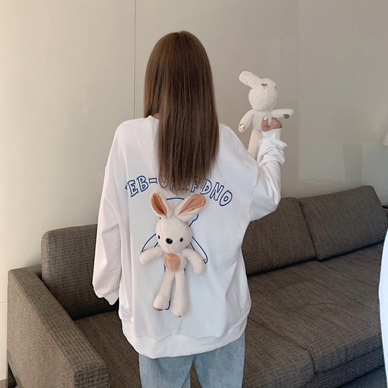 Áo sweater IELGY tay dài cổ tròn phối họa tiết hoạt hình thời trang mùa thu tùy chọn màu sắc cho nữ