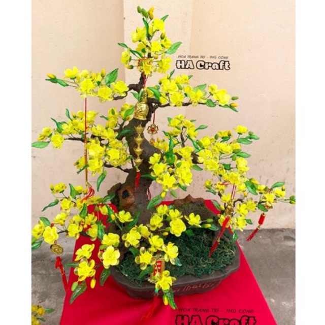 Set vật liệu tự làm hoa mai đào, gốc dáng Rồng,hoa đón Tết,cao khoảng 60cm sau khi làm