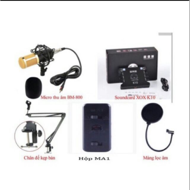 Bộ  sản  phẩm  combo Mic  BM_800.card livestream online XOX K10. Chân  kẹp  ban màng lọc