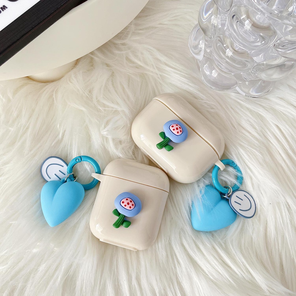 Blue love Heart AirPods 1/2 Pro Case with Cain Shockproof Headset Protector Soft Cover