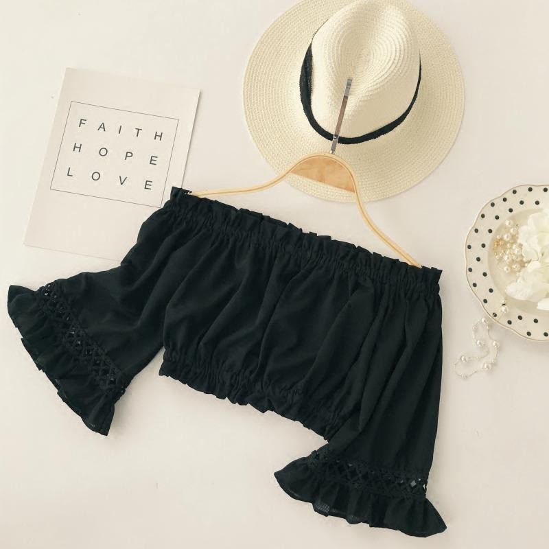 [Baywellfashion]Áo kiểu trễ vai tay loe họa tiết xếp ly thời trang nữ tính | BigBuy360 - bigbuy360.vn