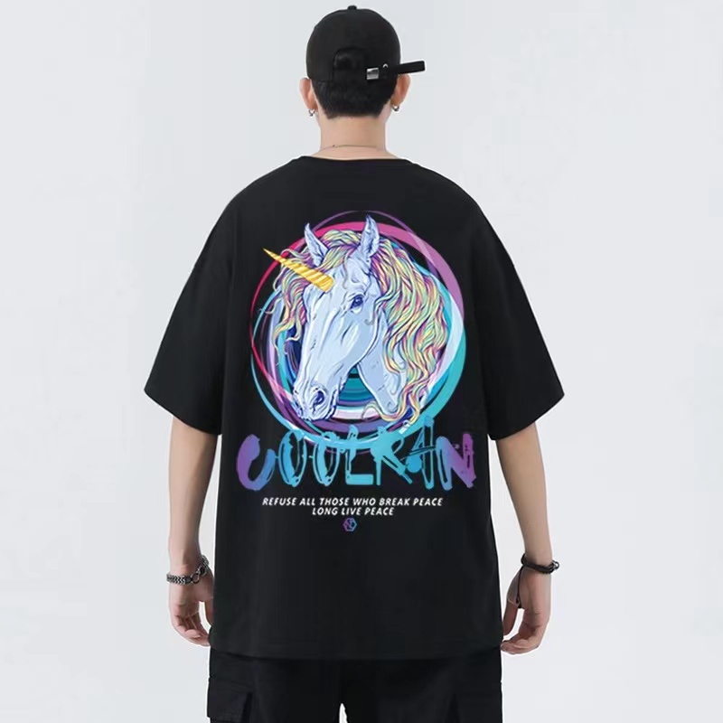 2021 new short sleeve men's fashion national fashion Unicorn men's fashion brand T-shirt loose trend large size 5 / 6 sleeve half sleeve