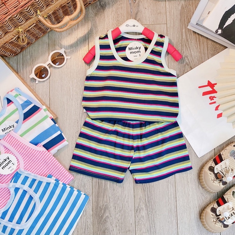 Bộ cotton 3 lỗ kẻ bé trai, bé gái chất cotton lạnh có giãn 4 chiều