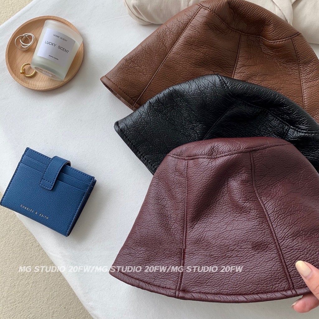 Nón bucket da pu phong cách Hàn Quốc dễ phối đồ