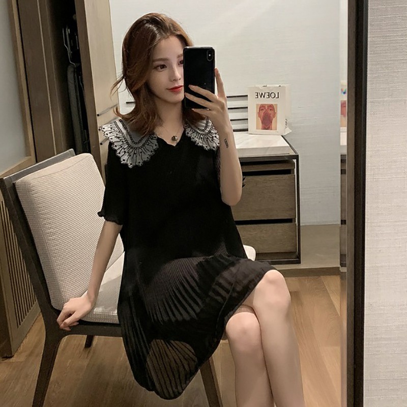 Váy chiffon nữ rộng ngắn tay cổ chữ V