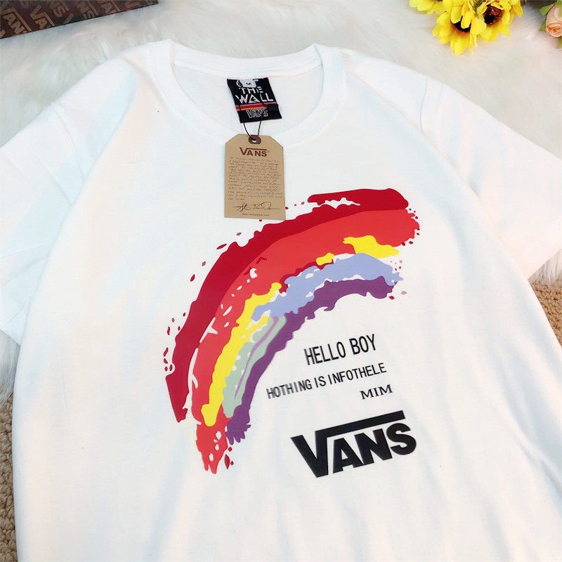 Áo Thun 100 Cotton Cổ Tròn Màu Cầu Vồng Vans Dành Cho Nam Và Nữ