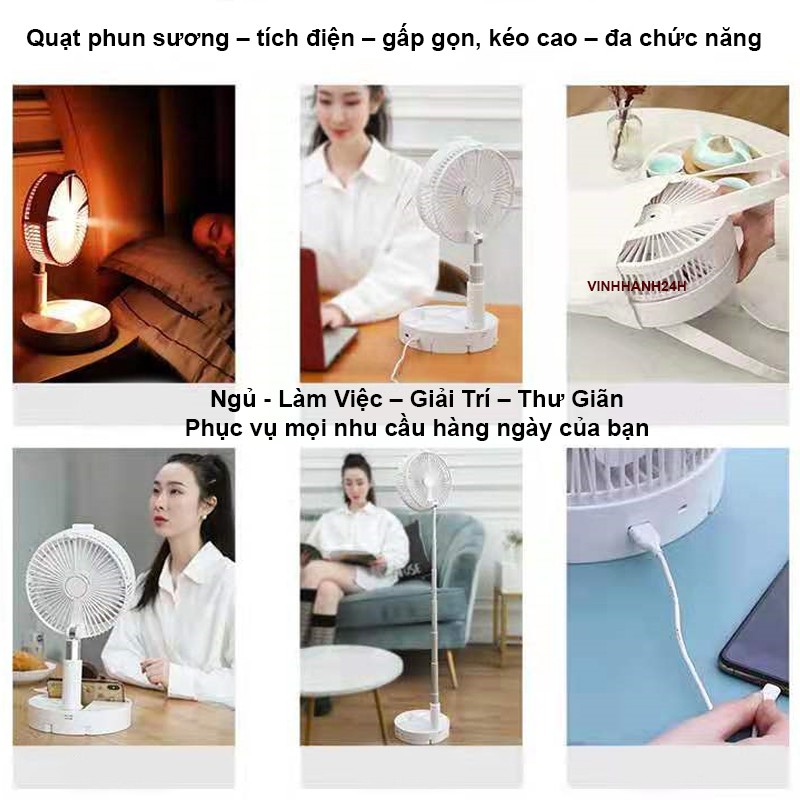 QUẠT HS9: PHUN SƯƠNG - TỰ XOAY -  REMOTE - 2 ĐÈN LEB - 2 CHẾ ĐỘ XOAY - 4 CẤP ĐỘ QUẠT - HẸN GIỜ TẮT - GẤP GỌN - TÍCH ĐIỆN