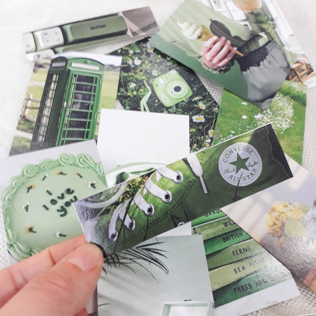 Bìa, postcard, decor thiệp, bưu thiếp decor ,làm tranh treo tường trang trí Tone Xanh lá start22_shop