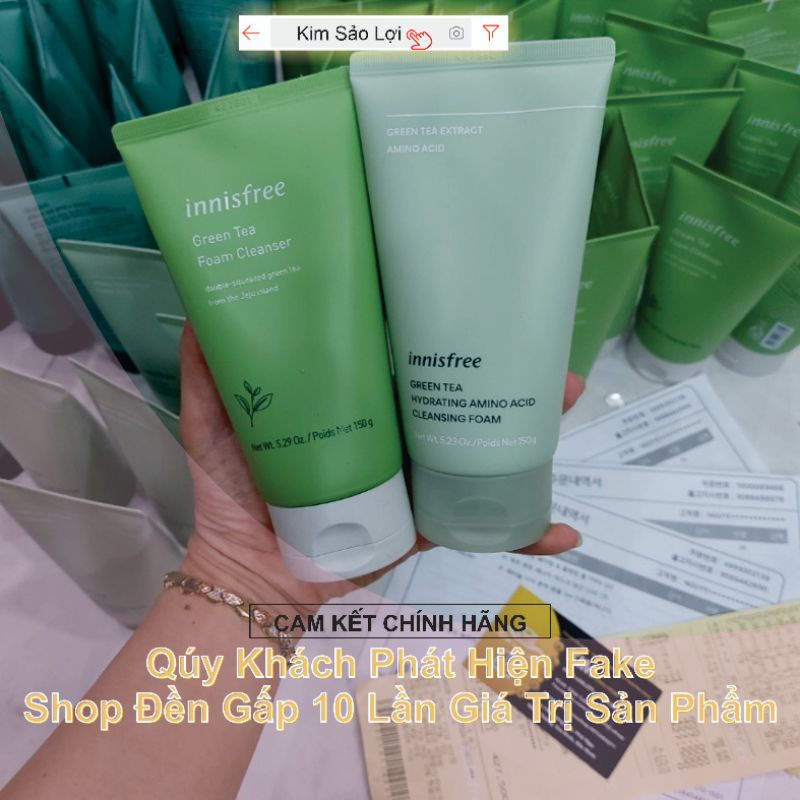 Sữa rửa mặt trà xanh Innisfree làm sạch sâu, mềm mịn, không khô da Green Tea Cleansing Foam mẫu mới (kèm bill Hàn)