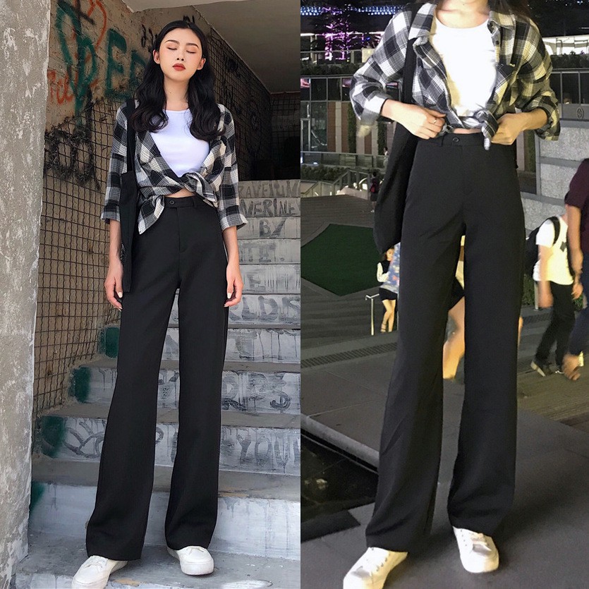 Quần tây Hàn Quốc lưng cao màu trơn thời trang