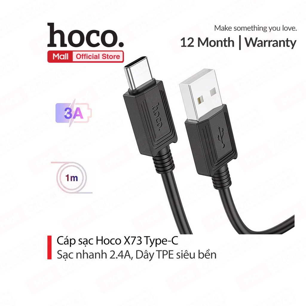 Cáp sạc 3A Hoco X73 Type-C chất liệu dây dẻo siêu bền dài 1M cho Android