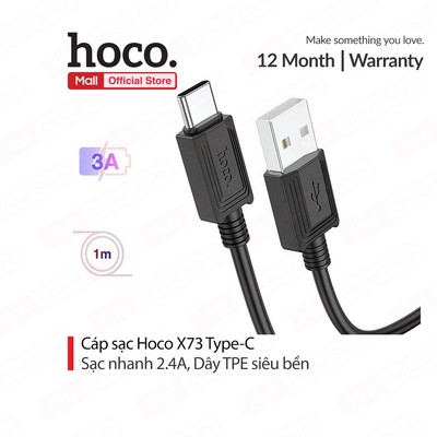 Cáp sạc 3A Hoco X73 Type-C chất liệu dây dẻo siêu bền dài 1M cho Android