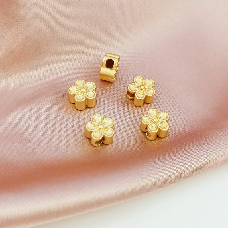 Hạt Xỏ Lỗ Hình Hoa Đào Vàng 18K Làm Trang Sức Thủ Công DIY