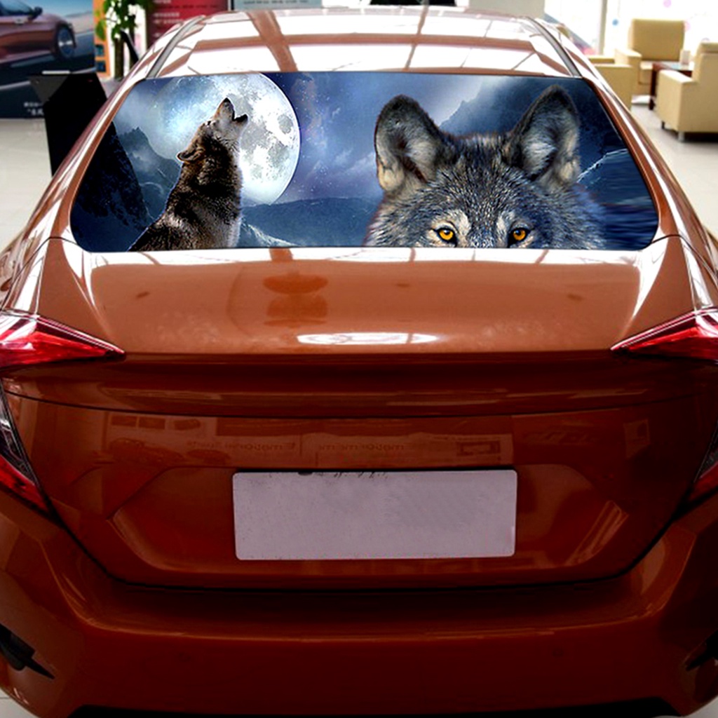 Pu Miếng Dán Đề Can 3D Hình Chó Sói Trang Trí Kính Chắn Gió Sau Xe Hơi SUV