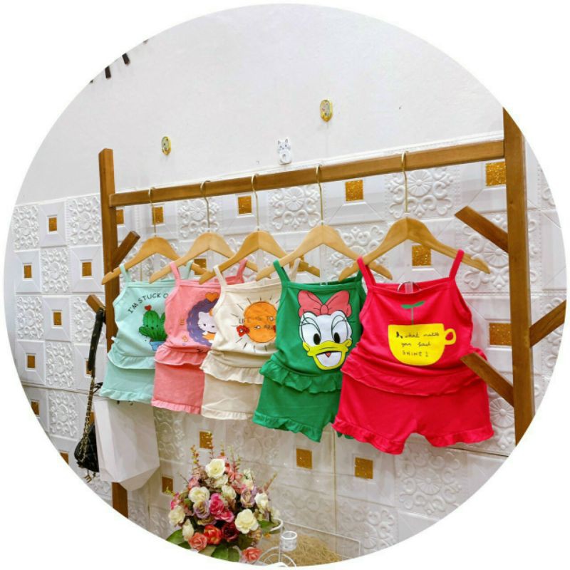 Combo 3 bộ quần áo thun cotton 2 dây bé gái (5-15kg)