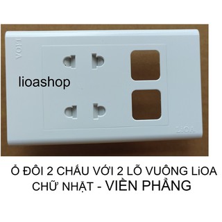 Ổ đôi 2 chấu với 2 lỗ vuông chữ nhật lioa.