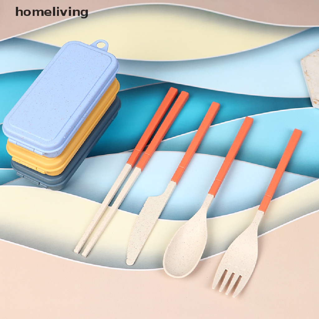 Bộ Muỗng Đũa Nĩa Bằng Lúa Mạch Gấp Gọn Kèm Hộp Đựng Tiện Lợi