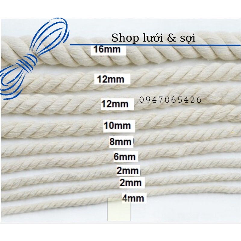 Dây thừng macrame se cotton, dây thừng trang trí phong cách Bohemia