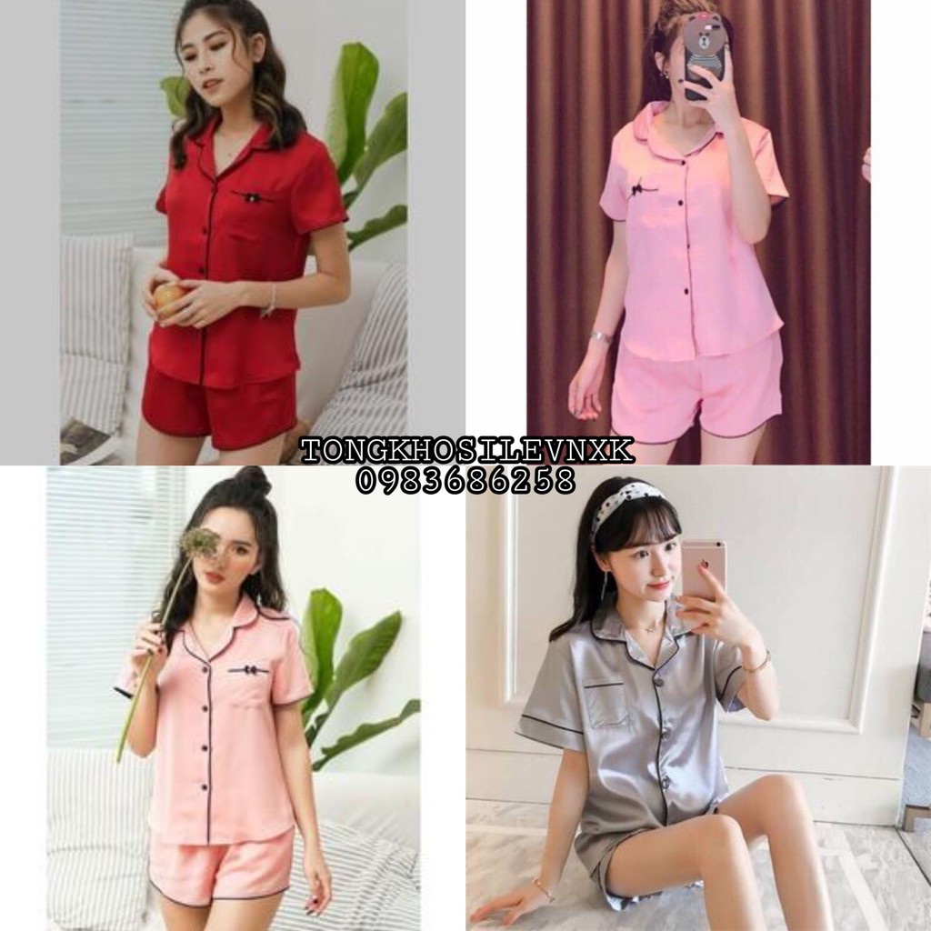 BỘ NGỦ LỤA CỘC VIỀN NƠ - ĐỒ BỘ PIJAMA LỤA NƠ