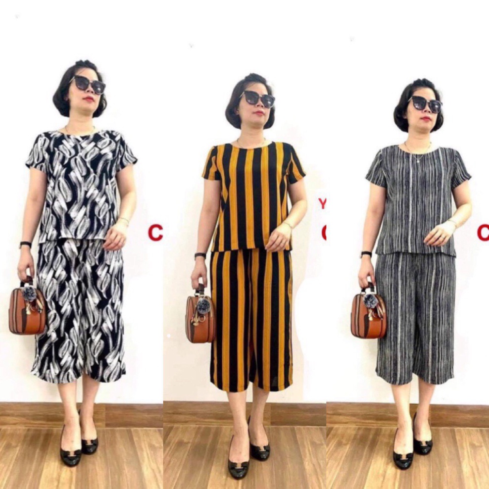 Đồ bộ mặc trong nhà lứa tuổi trung niên tay cộc - chất lụa hàn châu cao cấp