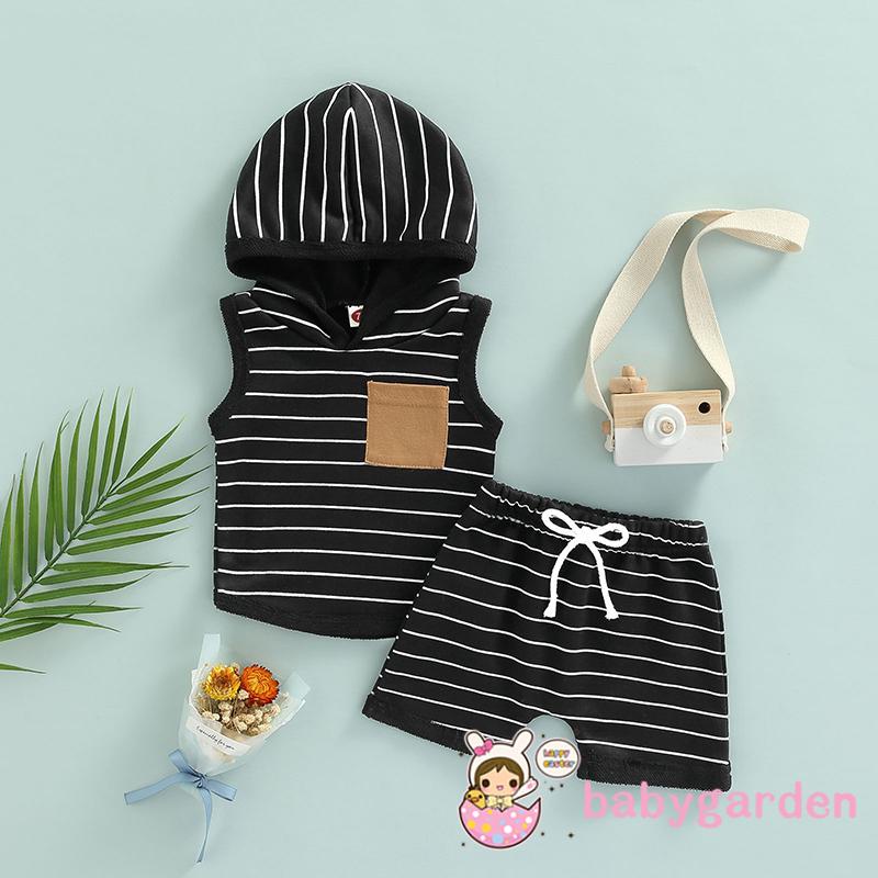 Bộ Áo Hoodie Không Tay Kèm Quần Short Dây Rút Thời Trang Mùa Hè Cho Bé Trai 0-3 Tuổi