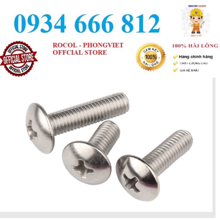 50c vít pake đầu dù thân bulong INOX 304 M5, M5X10, M5X12 ,M5X16, M5X20, M5X25,M5X30