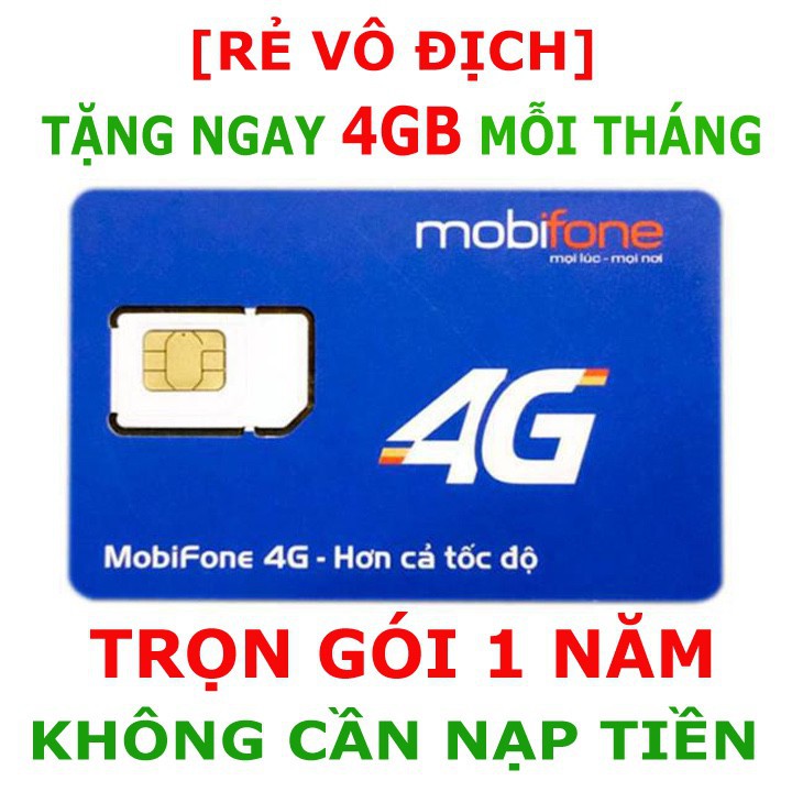 Sim MOBI TRỌN GÓI 1 NĂM MIỄN PHÍ 4G/THÁNG