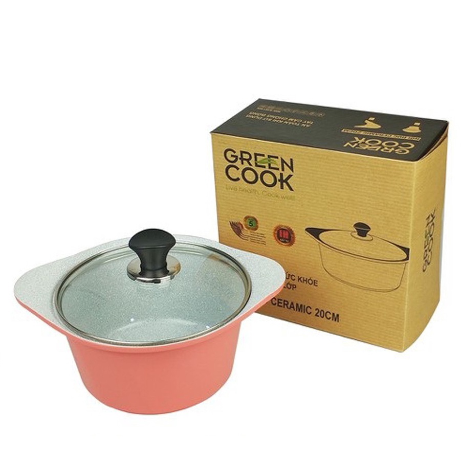 Nồi đúc vân đá đáy từ Green Cook 20cm GCS02-20IH - Hàng chính hãng