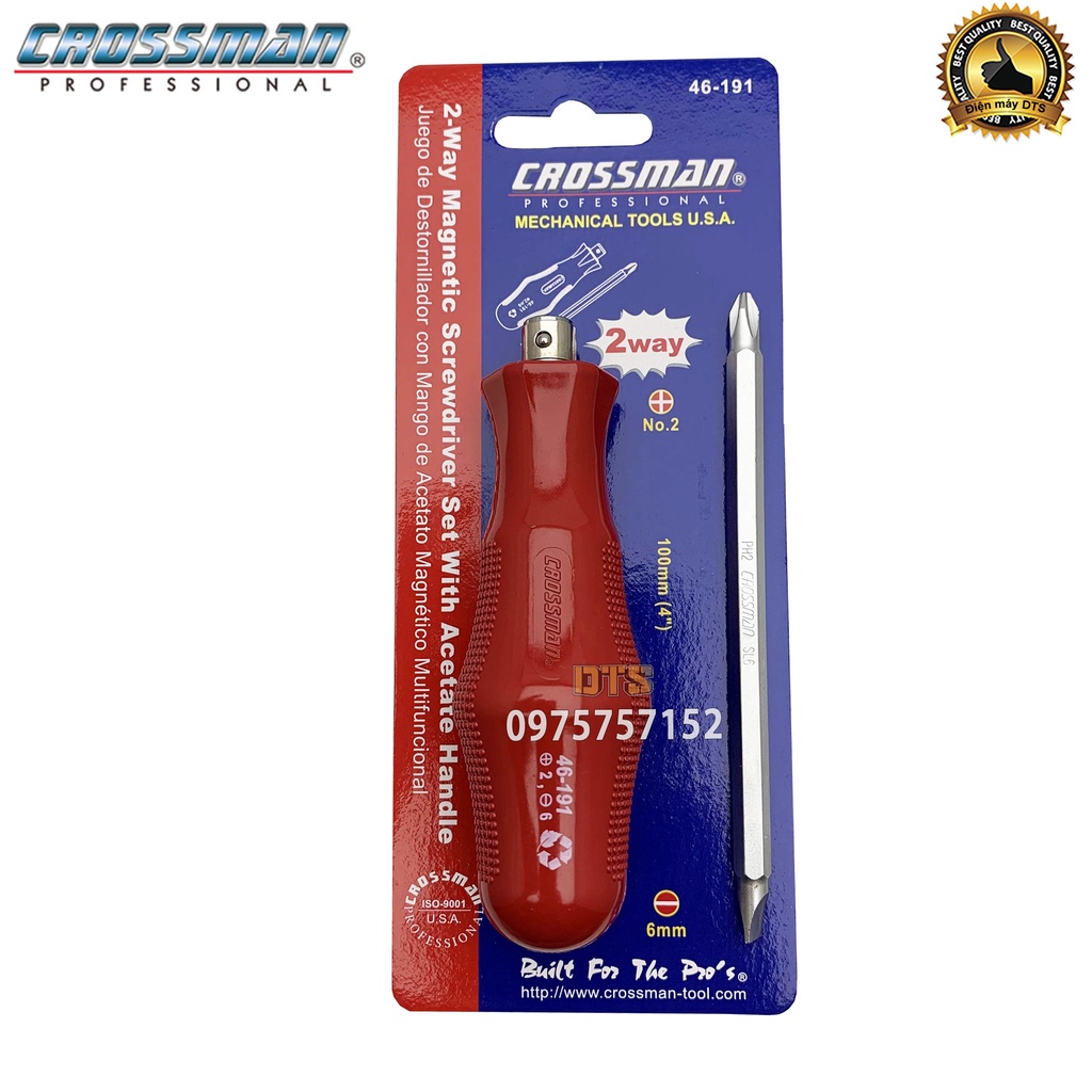 Tô vít 2 đầu cao cấp 6x100mm CROSSMAN 46-191, tua vít dẹp và bake trở đầu thép CR-V siêu cứng đầu hít nam châm vĩnh cửu
