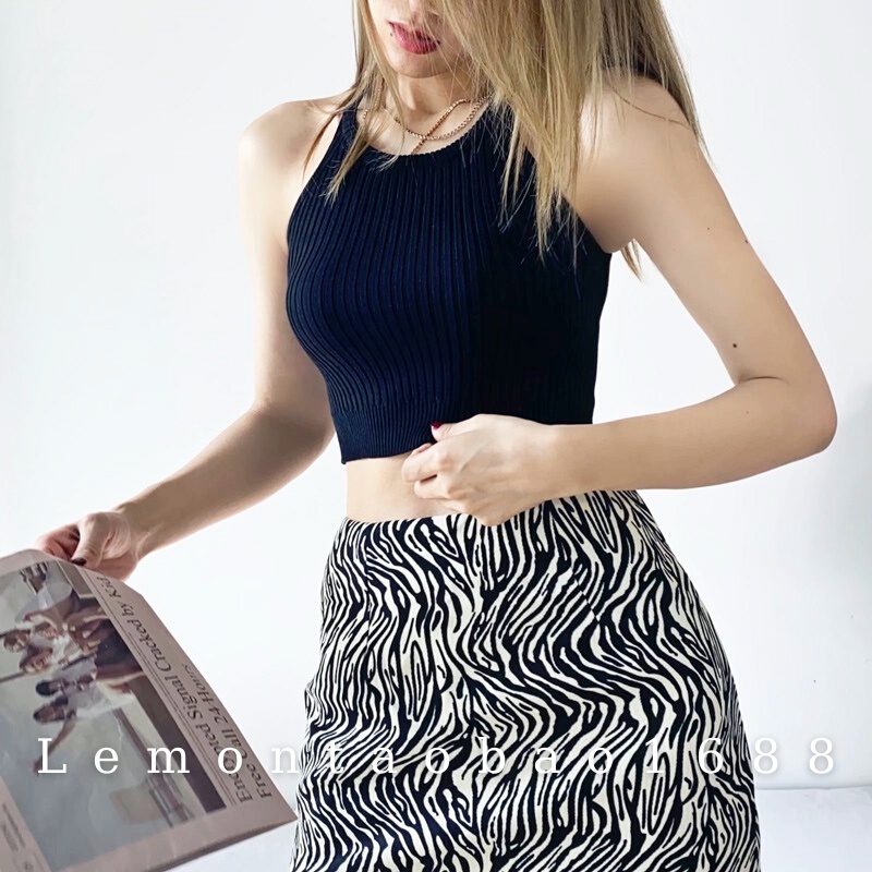 Áo 2 Dây Cổ Tròn Khoét Nách Chất Len Mịn Đẹp Crop Top Có Sẵn Lemon St