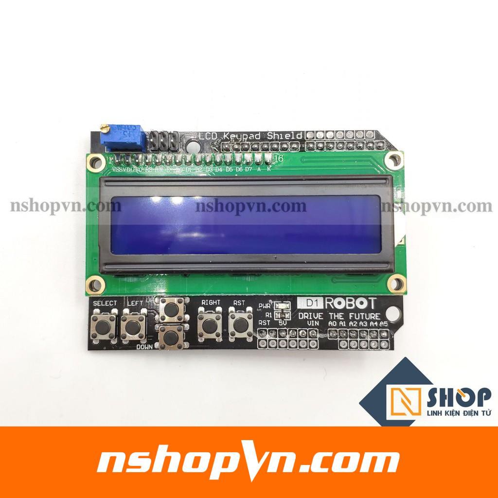 LCD1602 Keypad Shield tương thích arduino UNO, Mega hiển thị 2 dòng 16 kí tự có nút điều khiển tích hợp