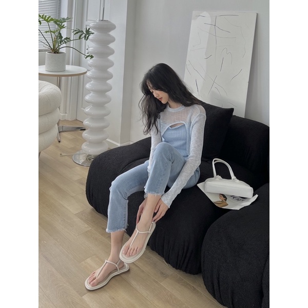 Quần jeans skinny loe cắt gấu orange